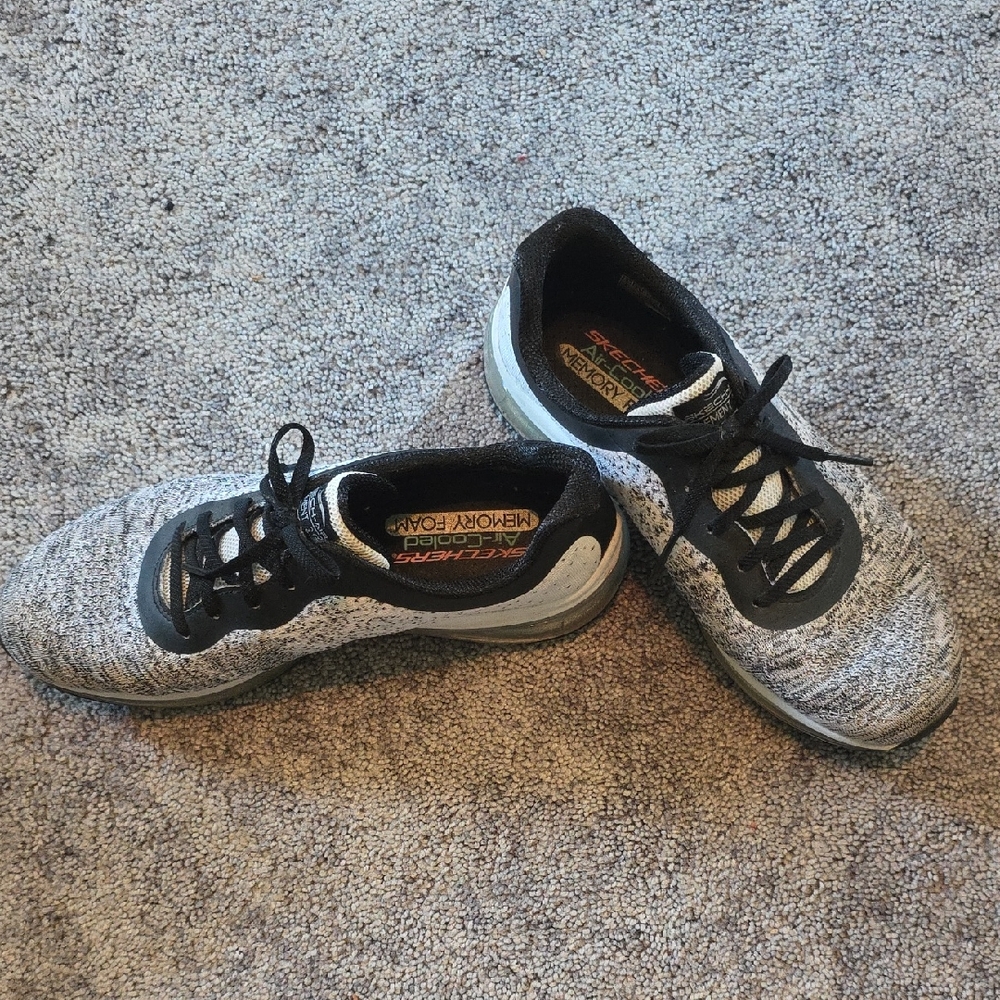 Skechers Black and Gray Athletic Shoes with Knit Upper
